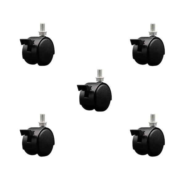 Service Caster 2'' Black Metal Hood Twin Caster with Brake Nylon Wheel 3/8 Thread Stem, 5PK SCC-TS02S50D-NYS-FB-B-382458-5 - main